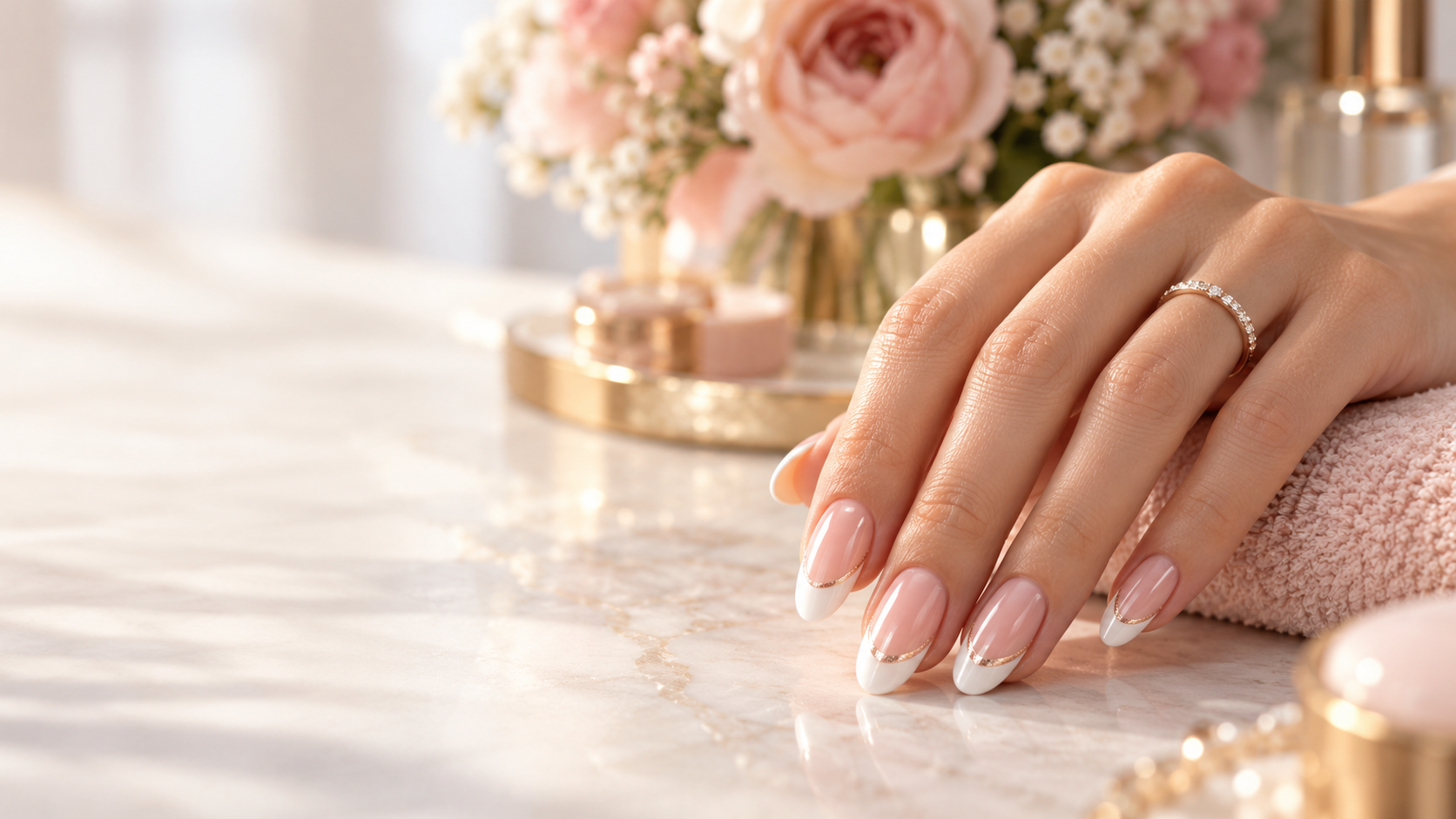 Rose-gold French nail art